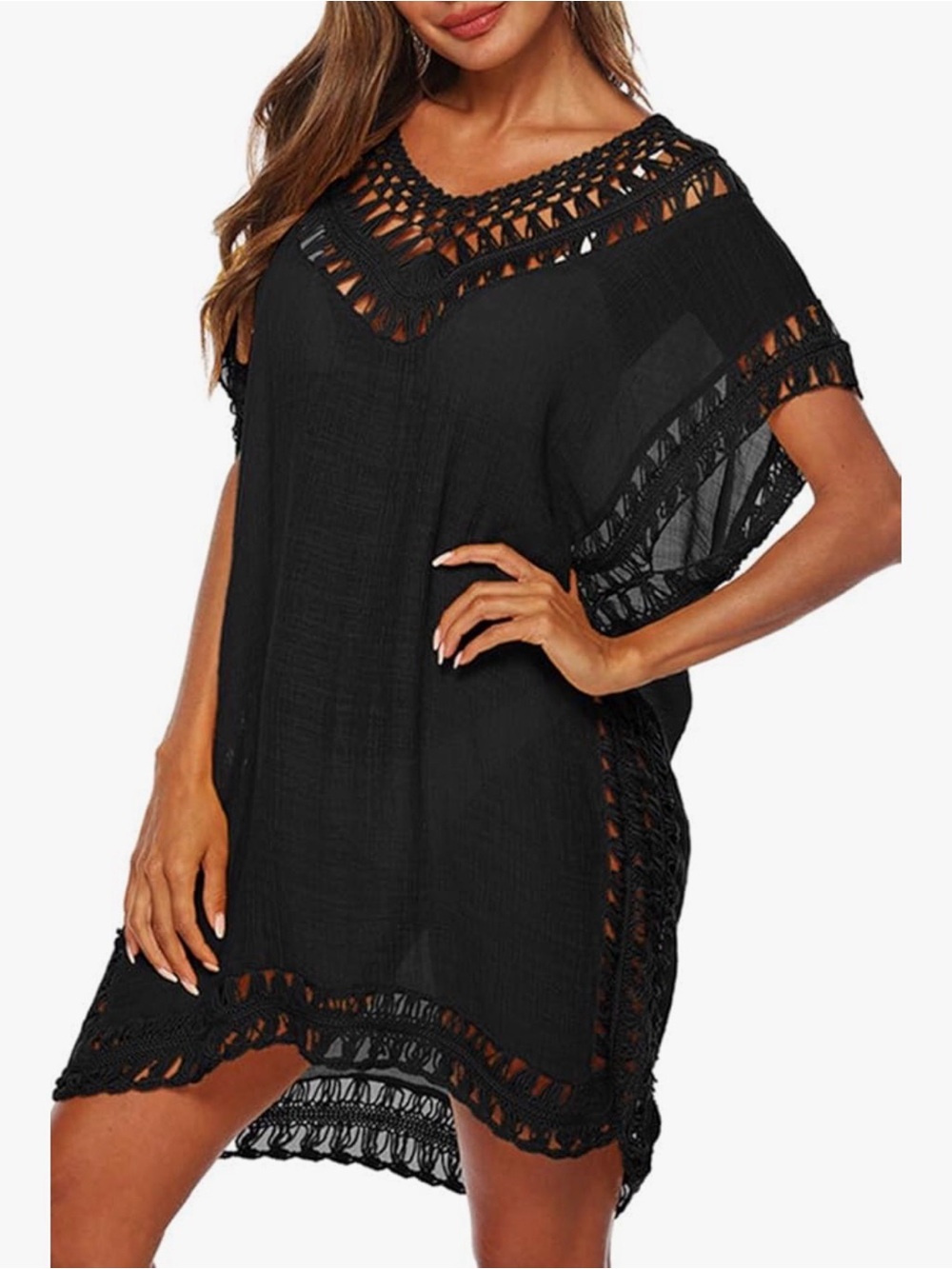 Black Crochet Cover-Up Tunic Swim Dress